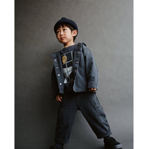 Zara Boys Hooded Navy Blue Snap Closure Denim Jacket MSRP $45 | Size 3-4 Years - Picture 1 of 13